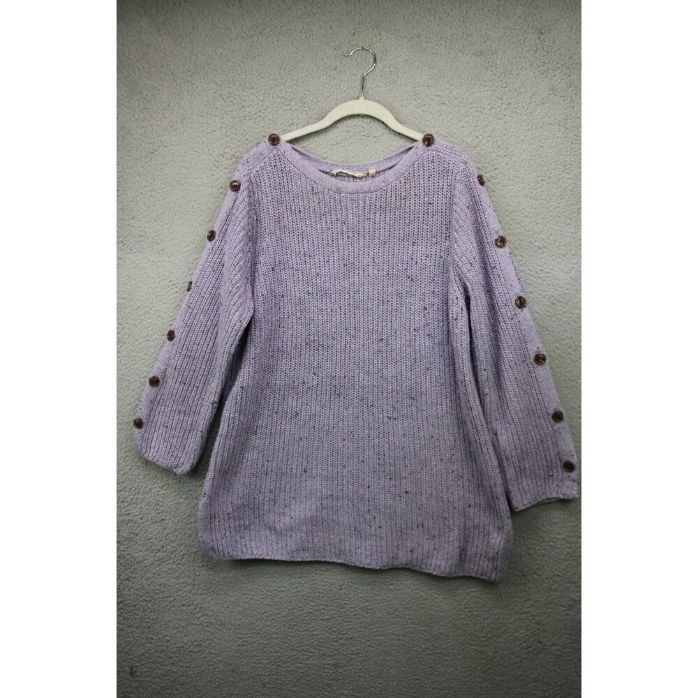 Soft Surroundings Boat Neck Purple Sweater-Large-Button Up Sleeves-Wool‎ & Silk